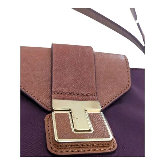 Tory Burch Purple Nylon Brown Leather Trim Double Handle Satchel Shoulder Bag - Picture 3 of 10